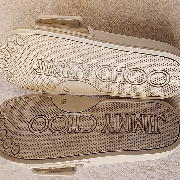 Jimmy Choo Womens White Slide Sandals With Clear Gold JCs Size 9 Preowned - Picture 10 of 12